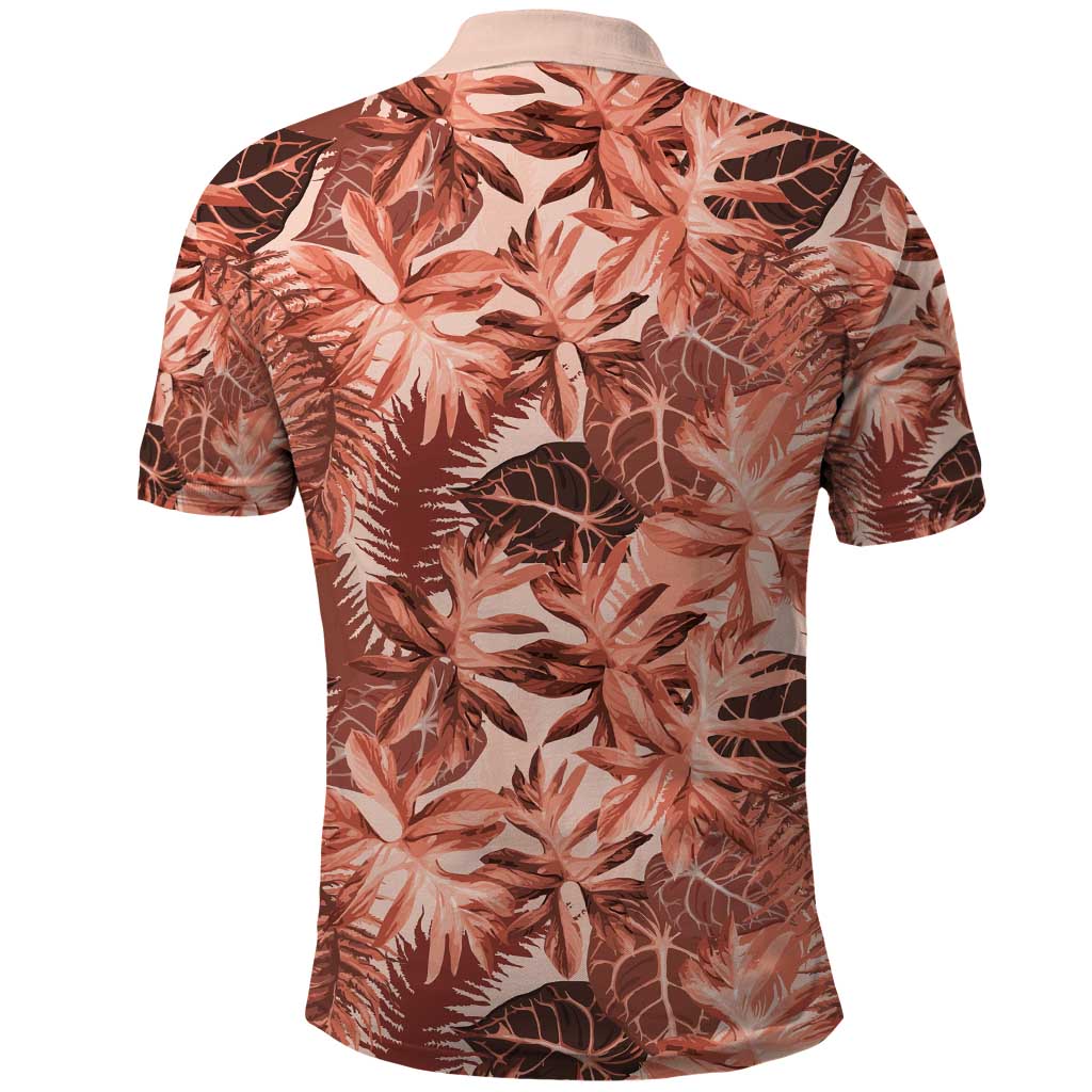 Hawaii Red Brown Tropical Leaves Polo Shirt - Polynesian Pride