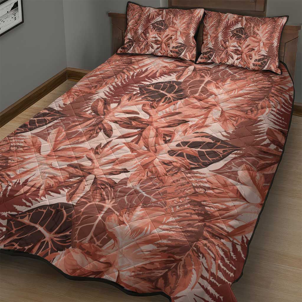 Hawaii Red Brown Tropical Leaves Quilt Bed Set - Polynesian Pride