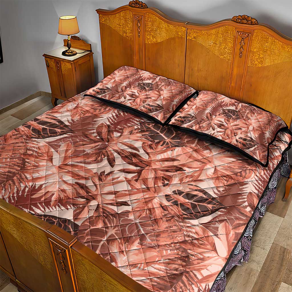Hawaii Red Brown Tropical Leaves Quilt Bed Set - Polynesian Pride