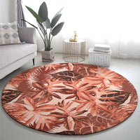 Hawaii Red Brown Tropical Leaves Round Carpet - Polynesian Pride