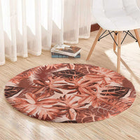 Hawaii Red Brown Tropical Leaves Round Carpet - Polynesian Pride