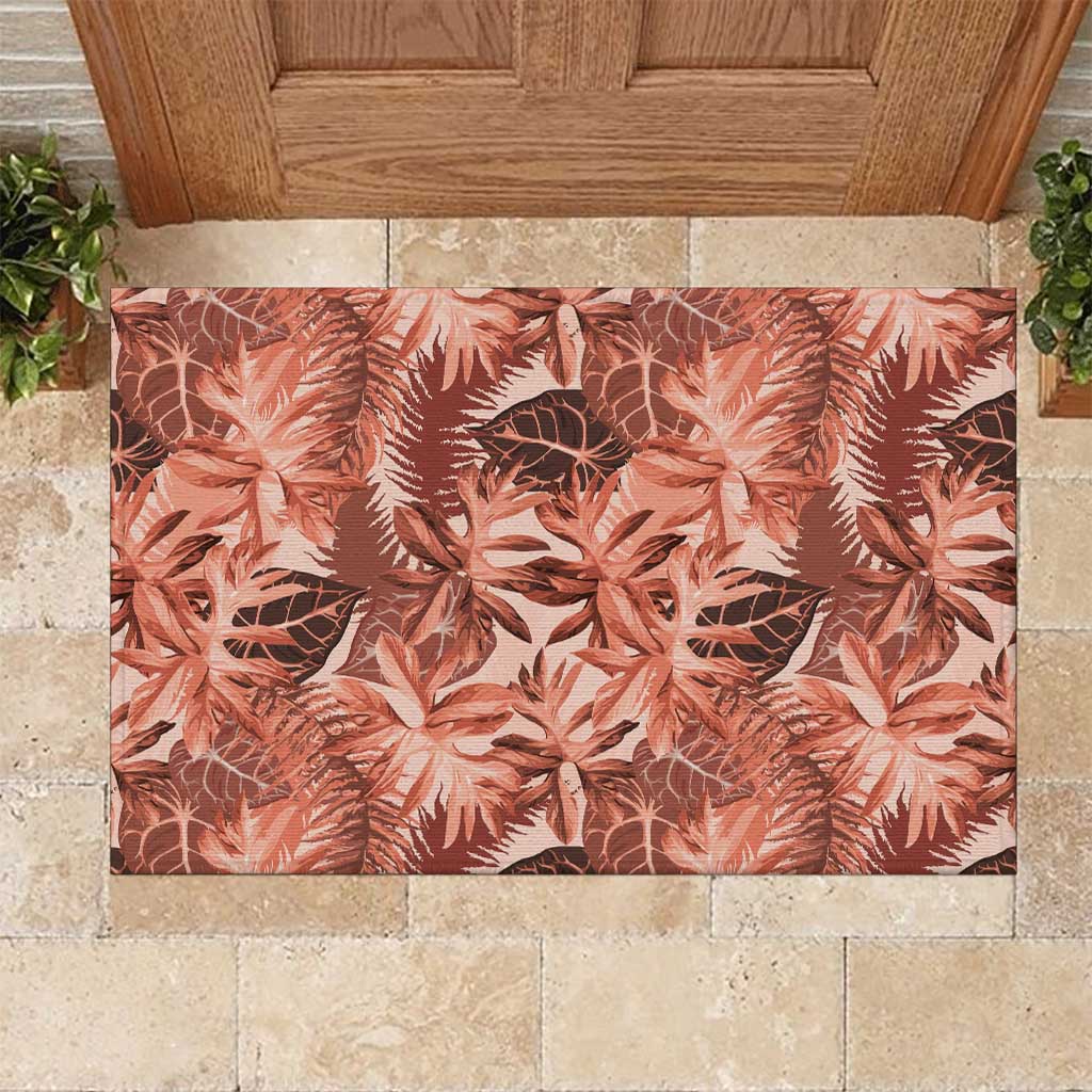 Hawaii Red Brown Tropical Leaves Rubber Doormat - Polynesian Pride