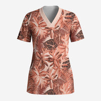 Hawaii Red Brown Tropical Leaves Scrub Top - Polynesian Pride