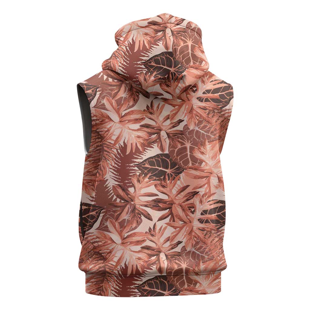 Hawaii Red Brown Tropical Leaves Sleeveless Hoodie - Polynesian Pride
