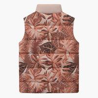 Hawaii Red Brown Tropical Leaves Sleeveless Puffer Jacket - Polynesian Pride