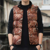 Hawaii Red Brown Tropical Leaves Sleeveless Puffer Jacket - Polynesian Pride