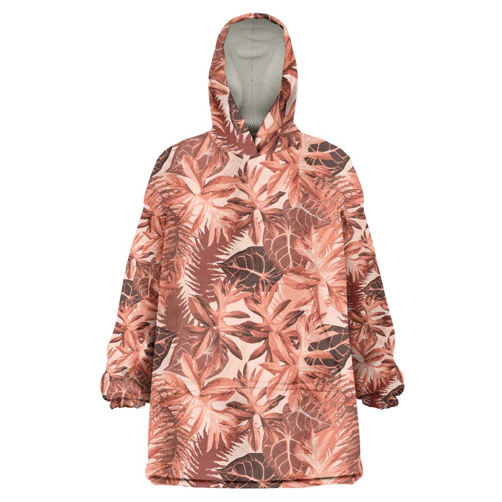 Hawaii Red Brown Tropical Leaves Wearable Blanket Hoodie - Polynesian Pride