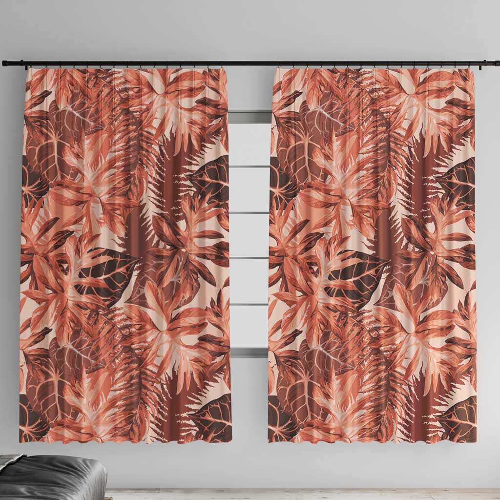 Hawaii Red Brown Tropical Leaves Window Curtain - Polynesian Pride