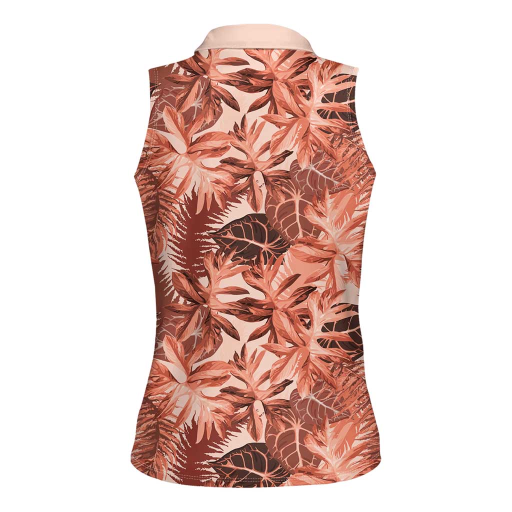 Hawaii Red Brown Tropical Leaves Women Sleeveless Polo Shirt - Polynesian Pride