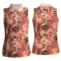 Hawaii Red Brown Tropical Leaves Women Sleeveless Polo Shirt - Polynesian Pride