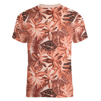 Hawaii Red Brown Tropical Leaves Women V-Neck T-Shirt - Polynesian Pride