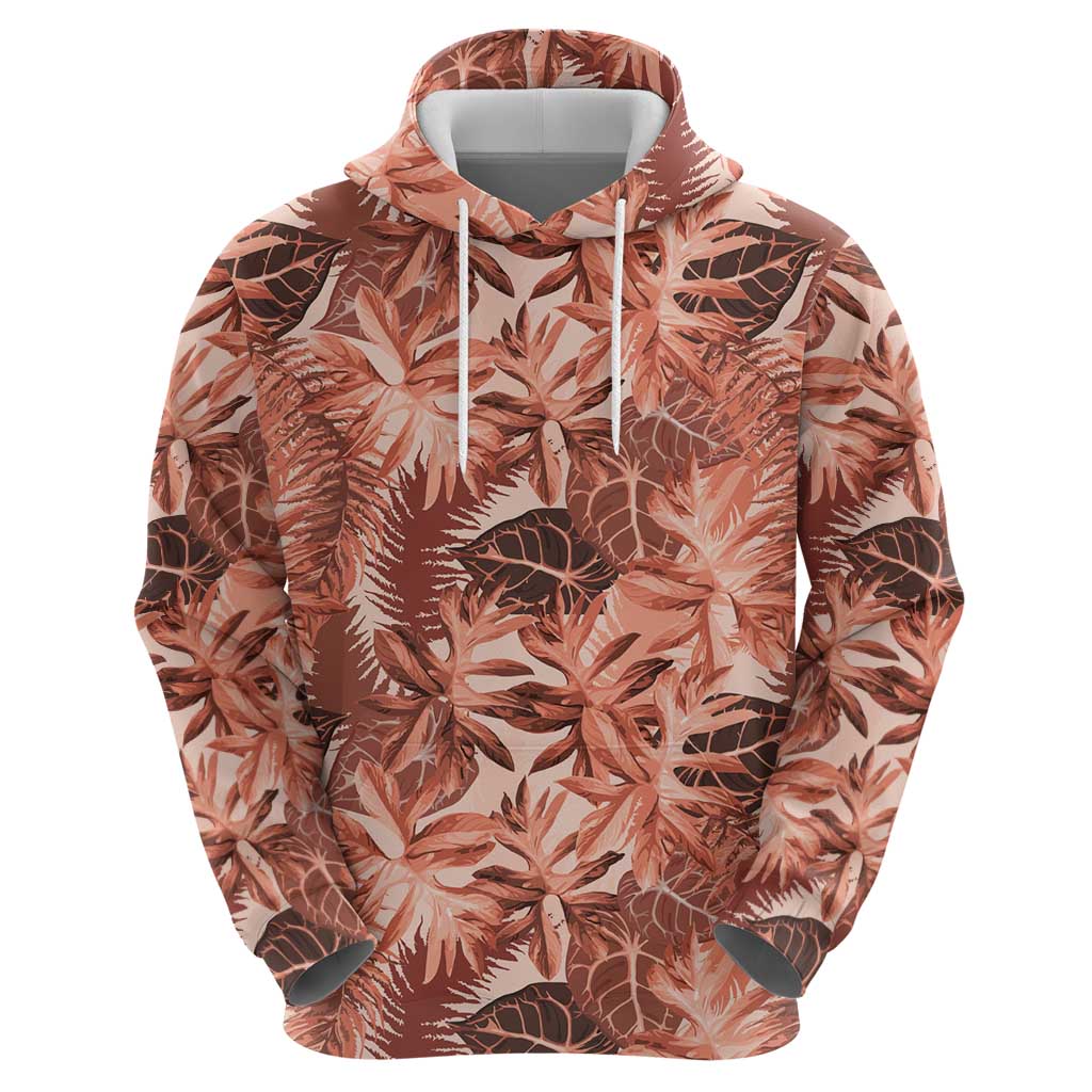 Hawaii Red Brown Tropical Leaves Zip Hoodie - Polynesian Pride