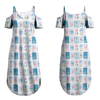 Hawaii Coastal Summer Postcard Couples Matching Summer Maxi Dress and Long Sleeve Button Shirt