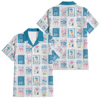 Hawaii Coastal Summer Postcard Family Matching Off Shoulder Maxi Dress and Hawaiian Shirt