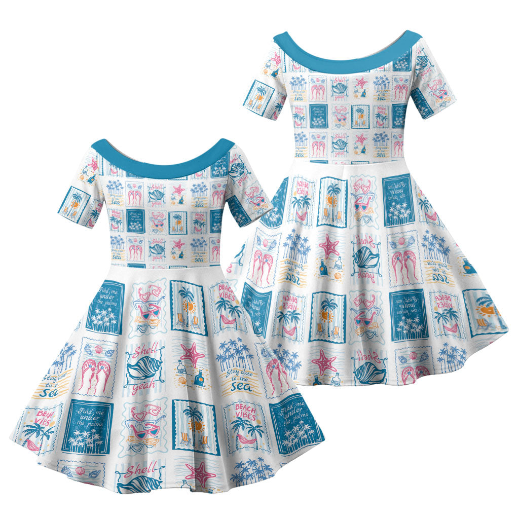 Hawaii Coastal Summer Postcard Family Matching Short Sleeve Bodycon Dress and Hawaiian Shirt