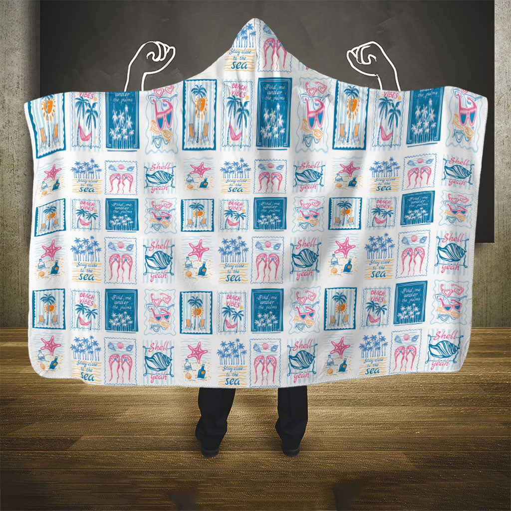 Hawaii Coastal Summer Postcard Hooded Blanket