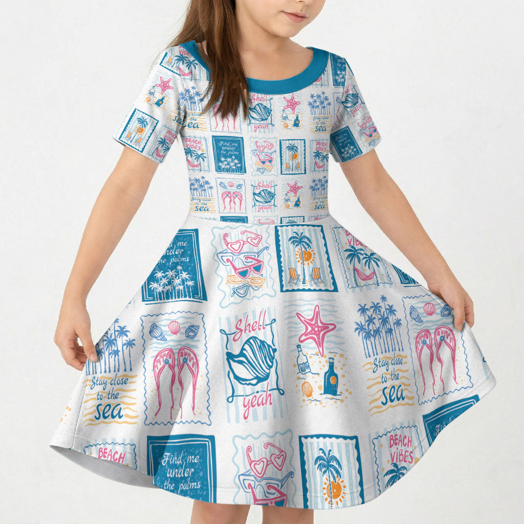 Hawaii Coastal Summer Postcard Kid Short Sleeve Dress