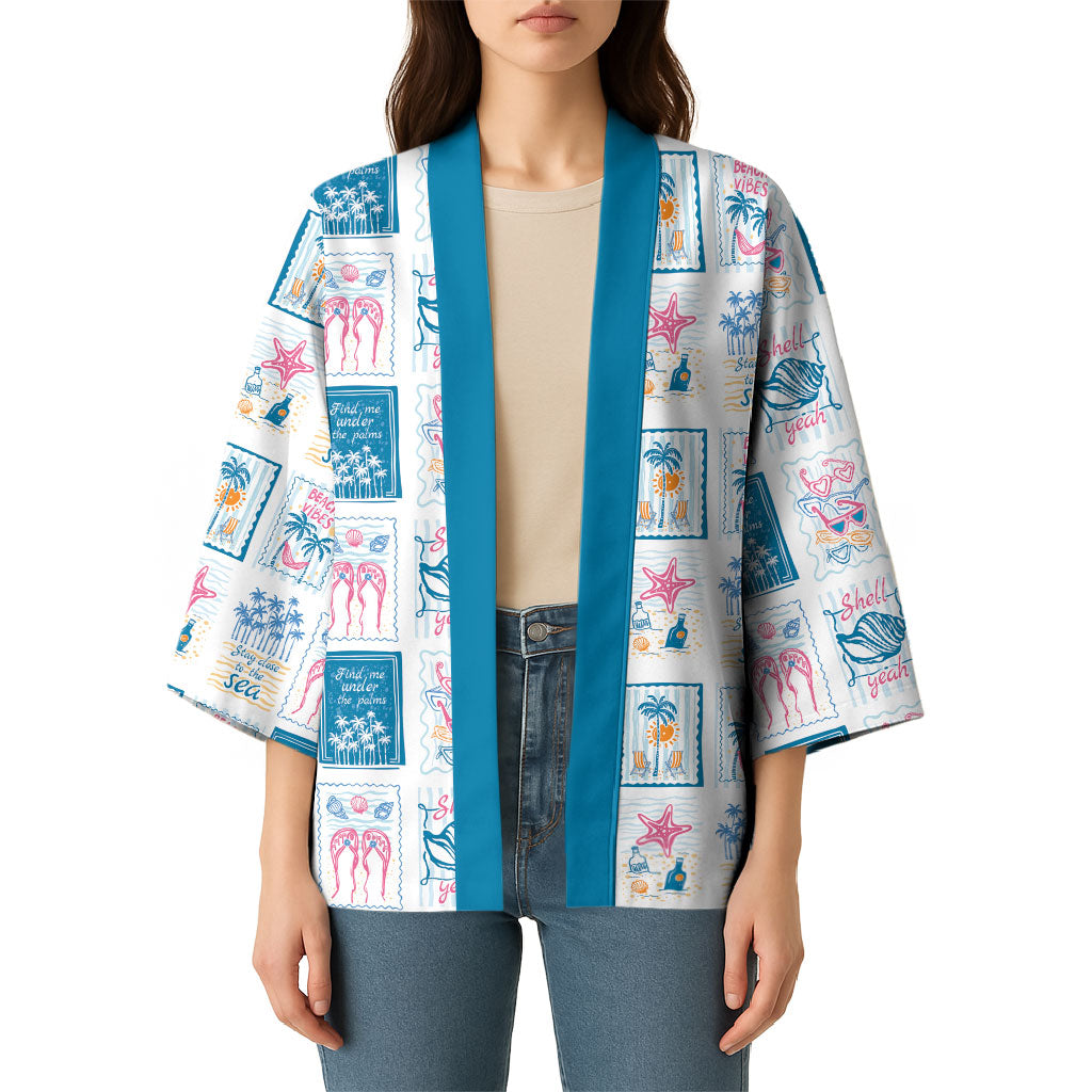 Hawaii Coastal Summer Postcard Kimono