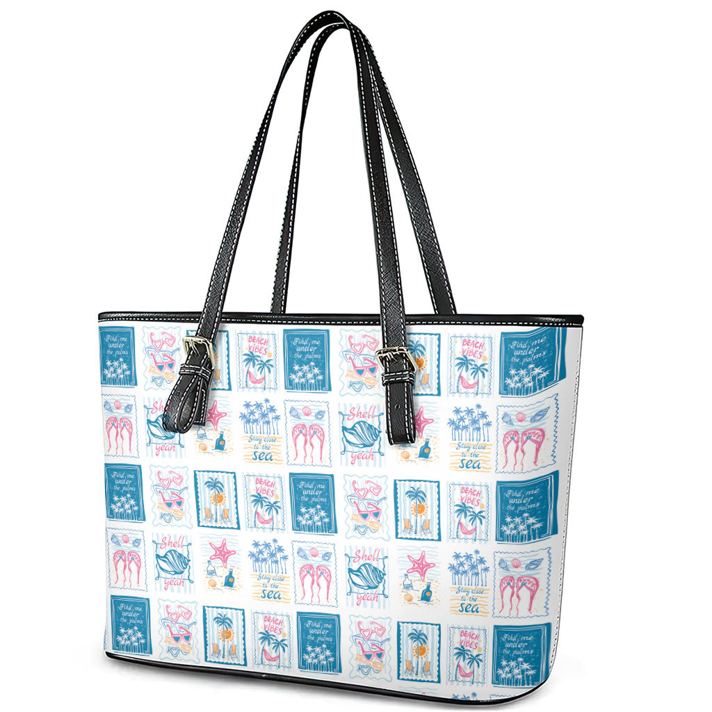 Hawaii Coastal Summer Postcard Leather Tote Bag