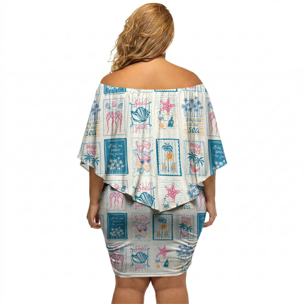 Hawaii Coastal Summer Postcard Off Shoulder Short Dress