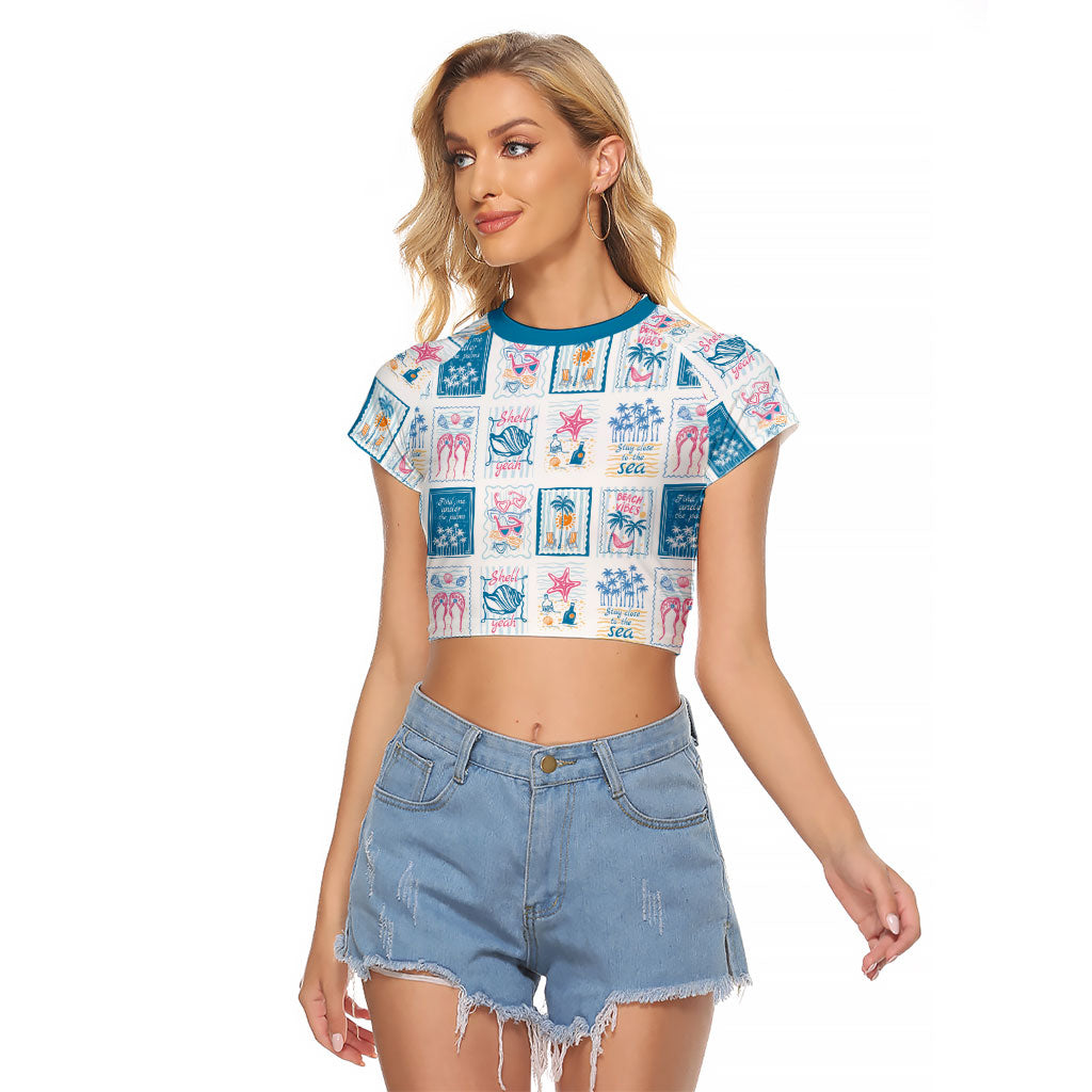 Hawaii Coastal Summer Postcard Raglan Cropped T Shirt