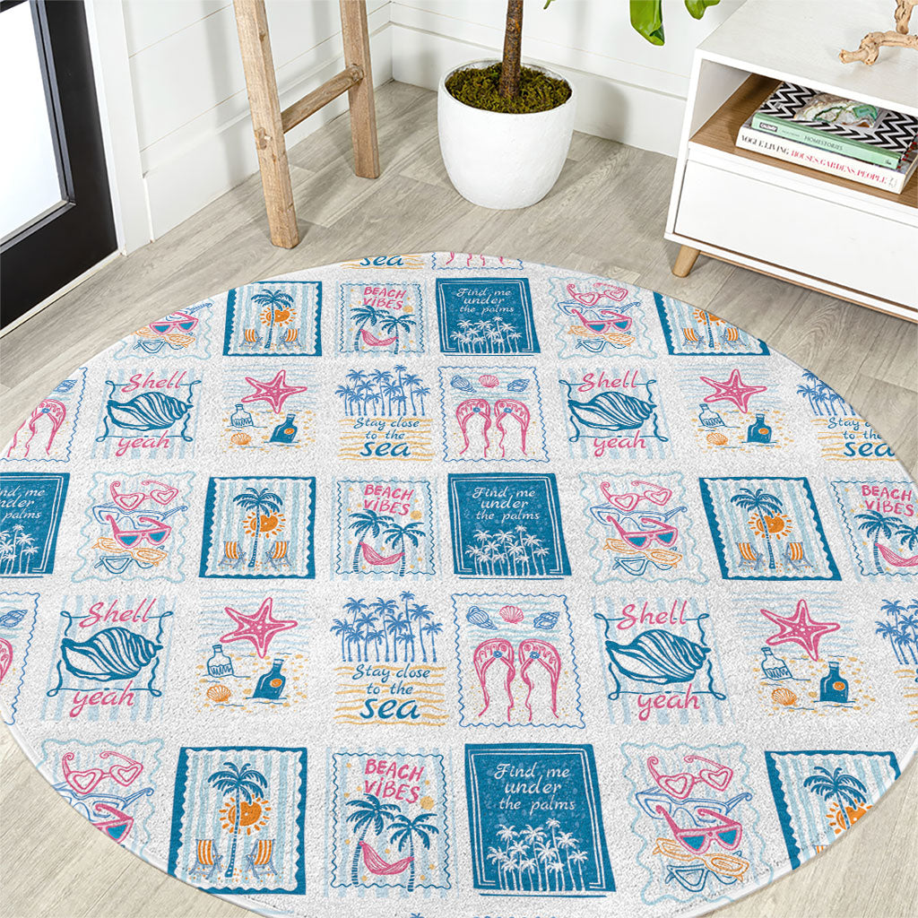 Hawaii Coastal Summer Postcard Round Carpet
