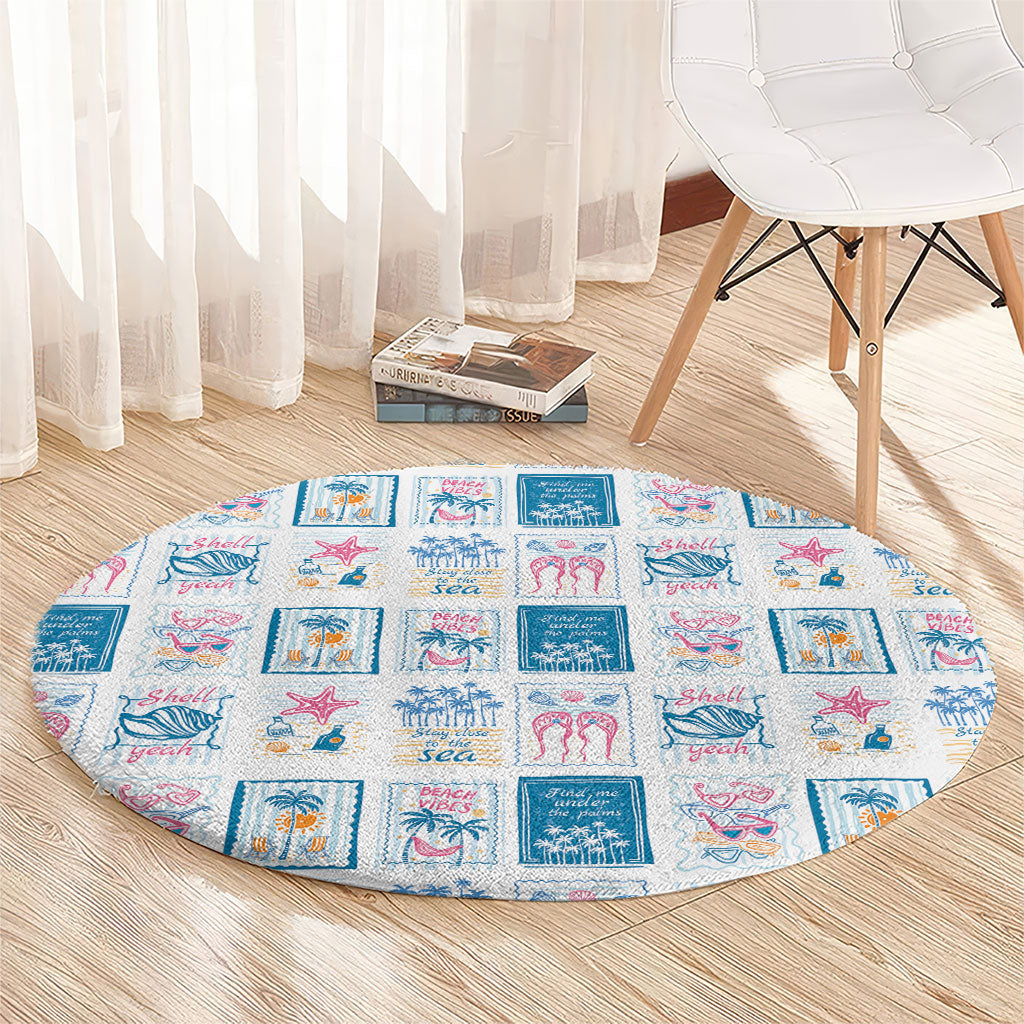 Hawaii Coastal Summer Postcard Round Carpet