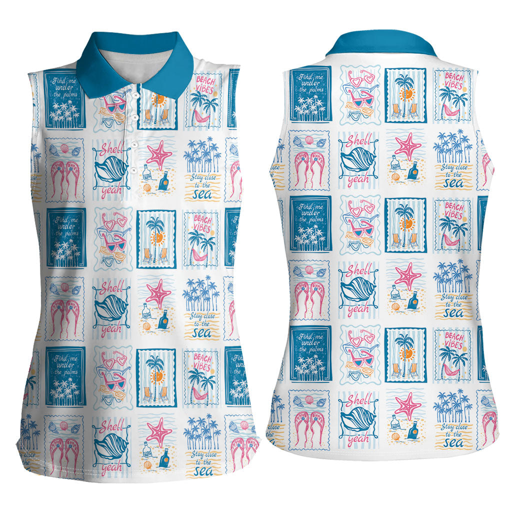 Hawaii Coastal Summer Postcard Women Sleeveless Polo Shirt
