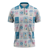 Hawaii Coastal Summer Postcard Zipper Polo Shirt