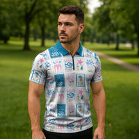 Hawaii Coastal Summer Postcard Zipper Polo Shirt