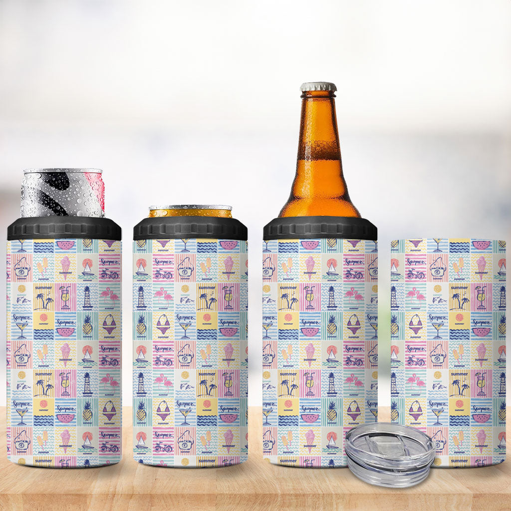 Aloha Summer Posters Grunge Textures 4 in 1 Can Cooler Tumbler