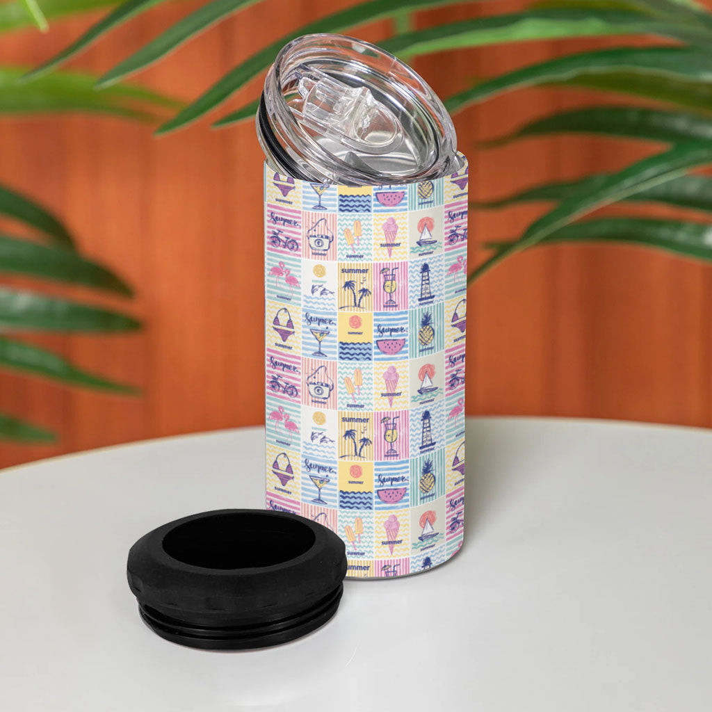 Aloha Summer Posters Grunge Textures 4 in 1 Can Cooler Tumbler