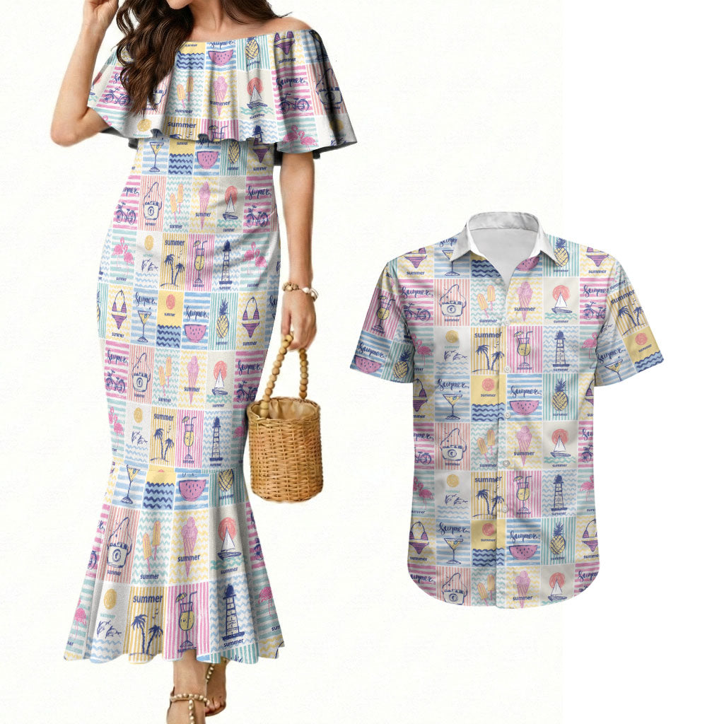 Aloha Summer Posters Grunge Textures Couples Matching Mermaid Dress and Hawaiian Shirt LT01 Multicolor - Polynesian Pride