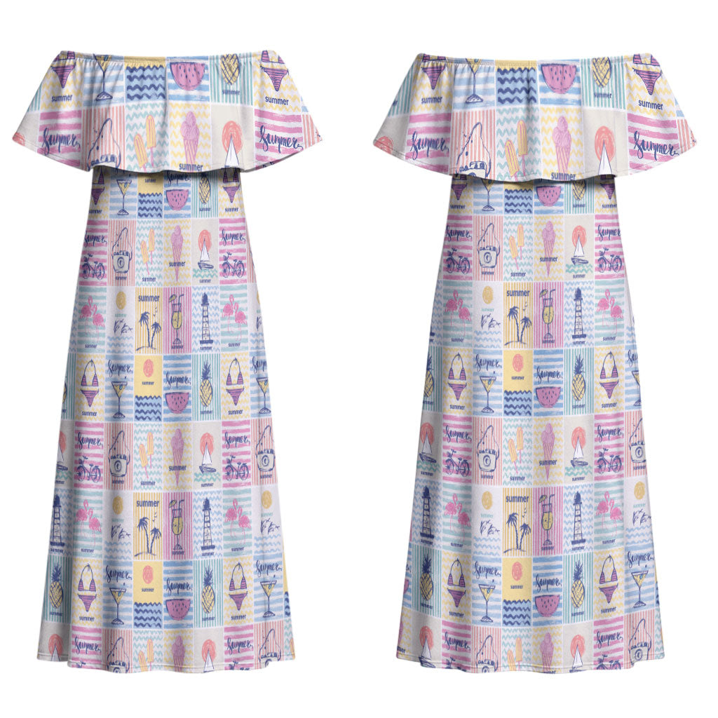 Aloha Summer Posters Grunge Textures Couples Matching Off Shoulder Maxi Dress and Hawaiian Shirt