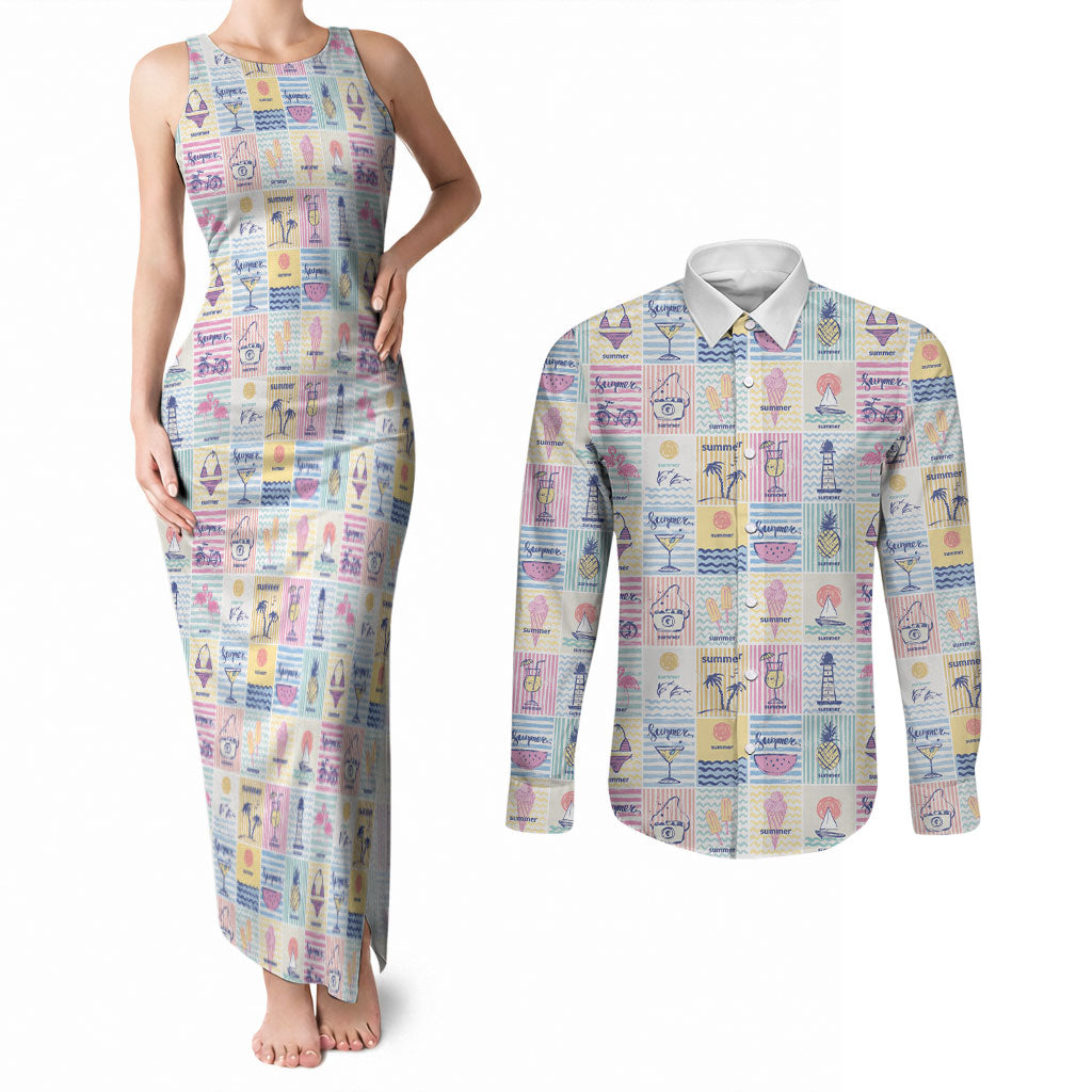 Aloha Summer Posters Grunge Textures Couples Matching Tank Maxi Dress and Long Sleeve Button Shirt