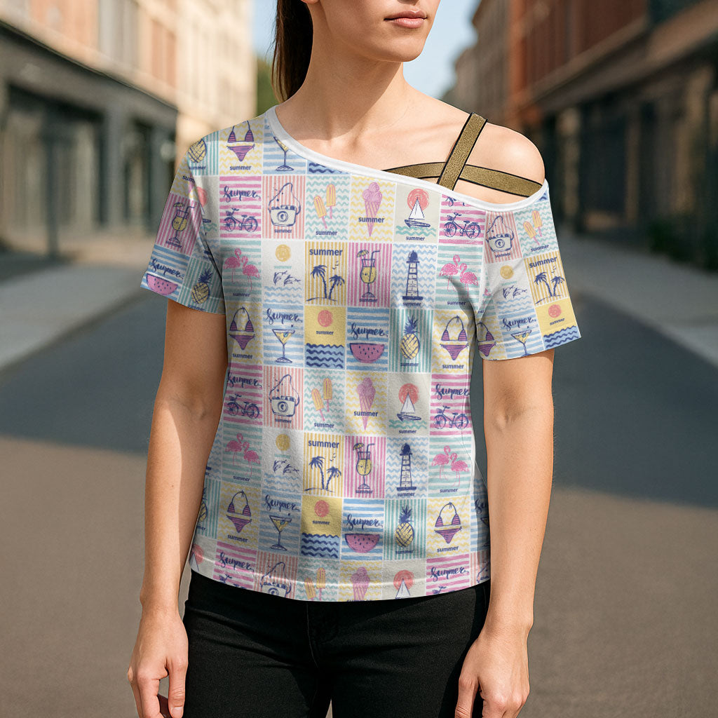 Aloha Summer Posters Grunge Textures Cross Shoulder Shirt