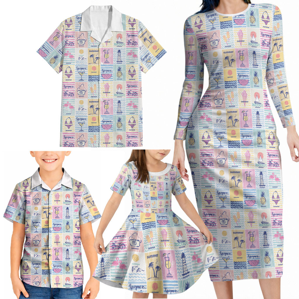 Aloha Summer Posters Grunge Textures Family Matching Long Sleeve Bodycon Dress and Hawaiian Shirt LT01 - Polynesian Pride