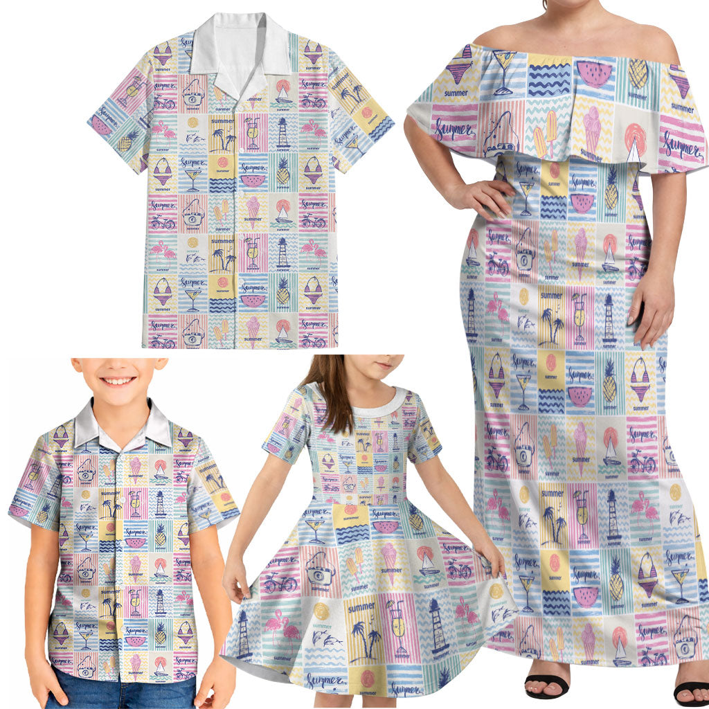 Aloha Summer Posters Grunge Textures Family Matching Off Shoulder Maxi Dress and Hawaiian Shirt