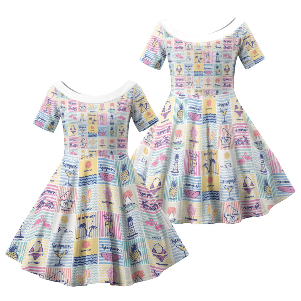 Aloha Summer Posters Grunge Textures Family Matching Off Shoulder Short Dress and Hawaiian Shirt