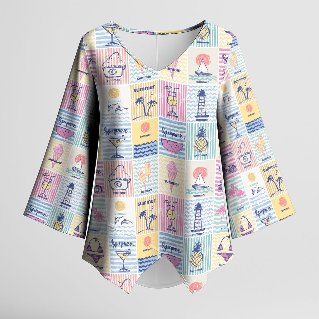 Aloha Summer Posters Grunge Textures Kimono Sleeve Blouse