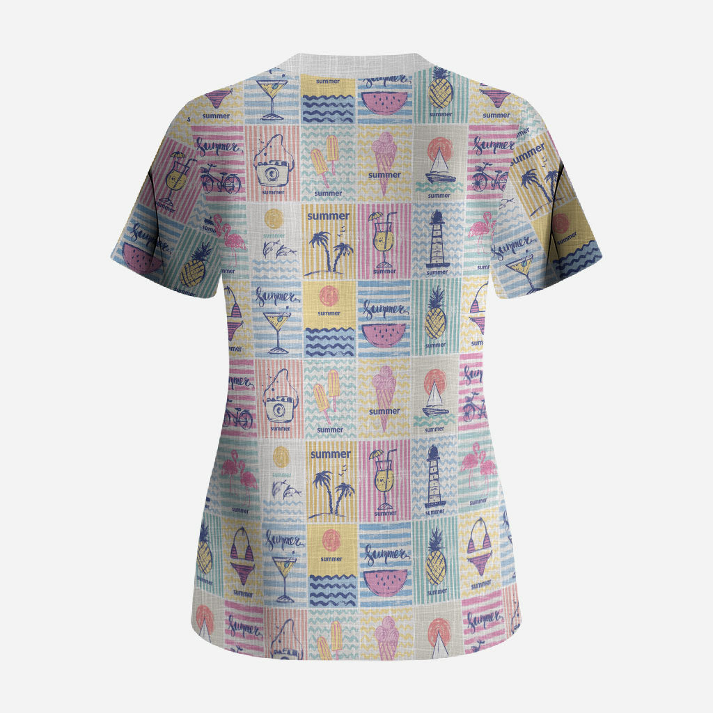 Aloha Summer Posters Grunge Textures Scrub Top