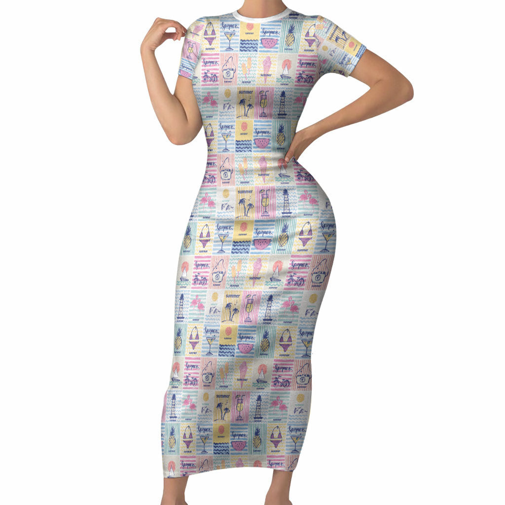 Aloha Summer Posters Grunge Textures Short Sleeve Bodycon Dress
