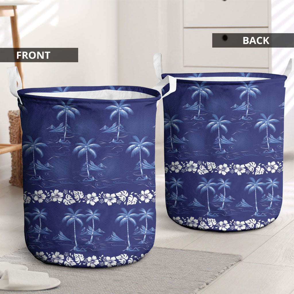 Blue Hawaii Palm Tree Hibiscus Laundry Basket Fantasy Summer Vibe