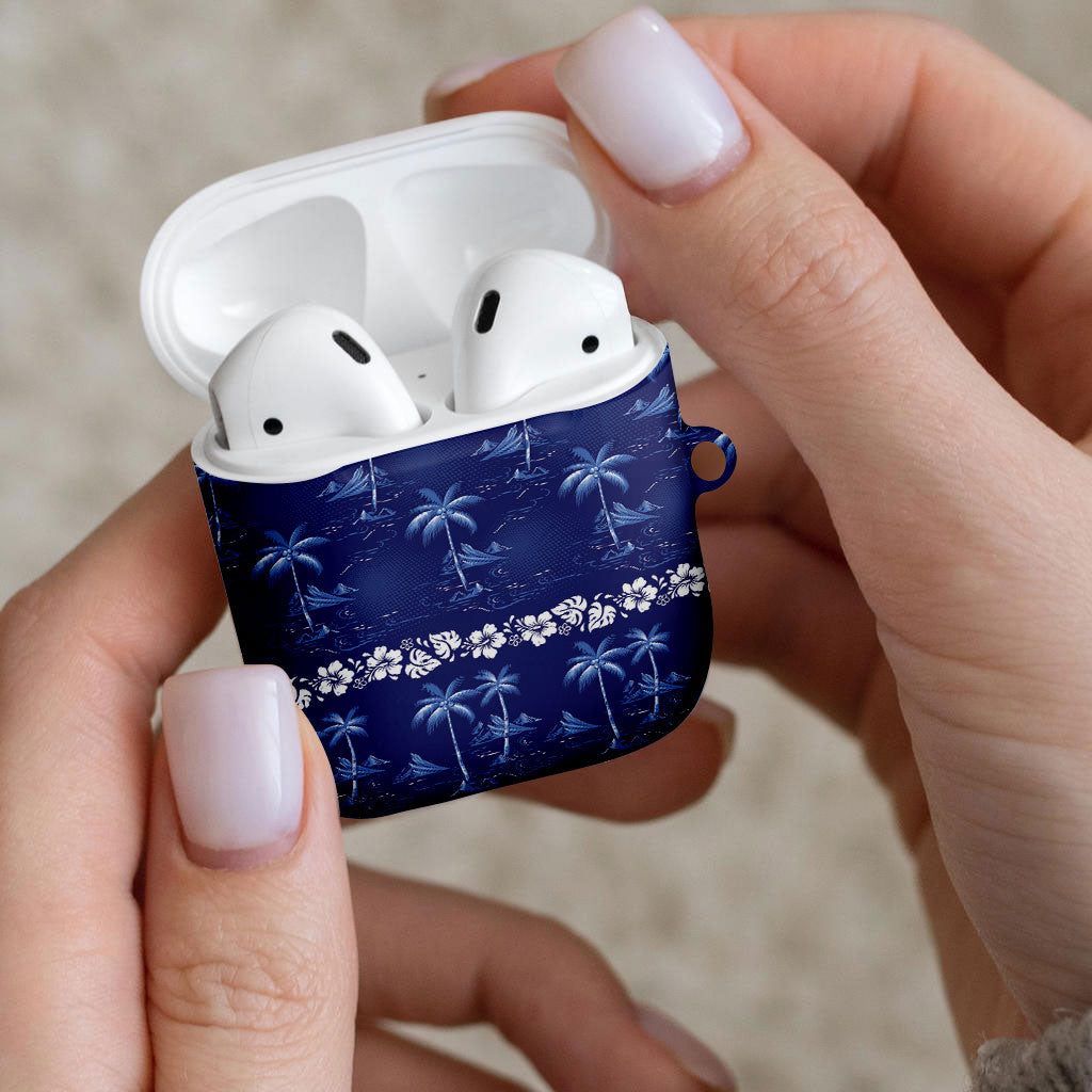 Blue Hawaii Palm Tree Hibiscus AirPods Case Fantasy Summer Vibe