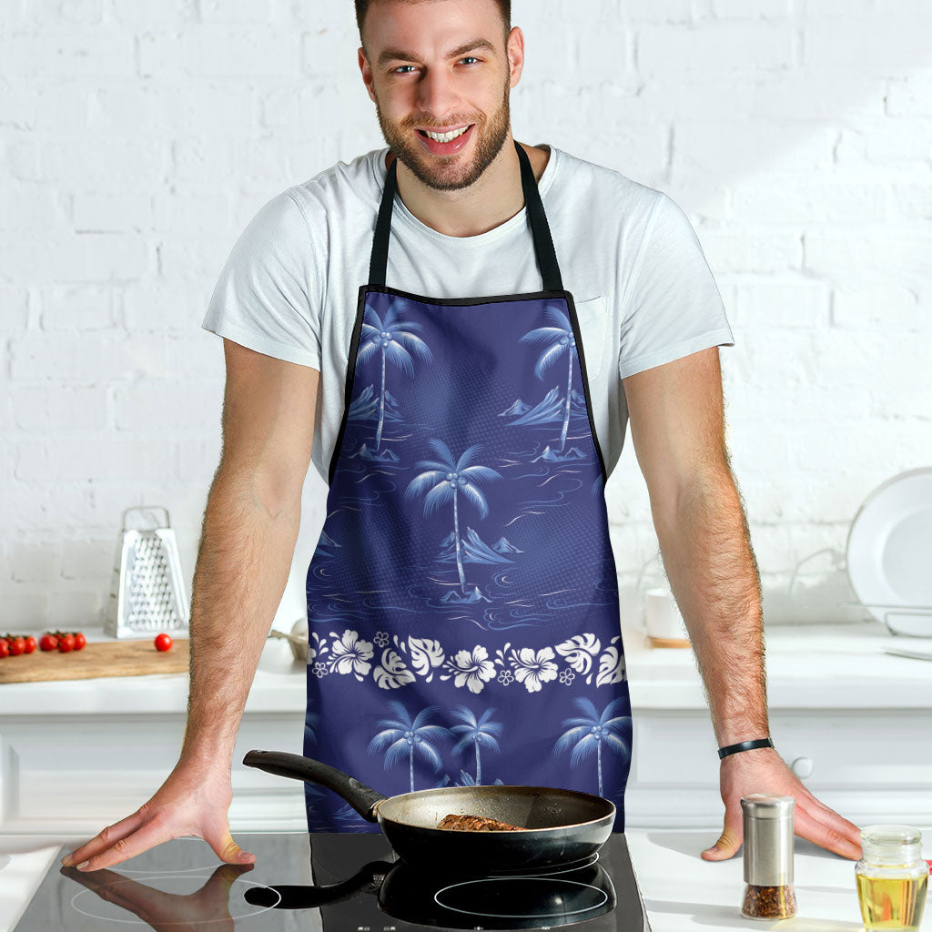 Blue Hawaii Palm Tree Hibiscus Apron Fantasy Summer Vibe