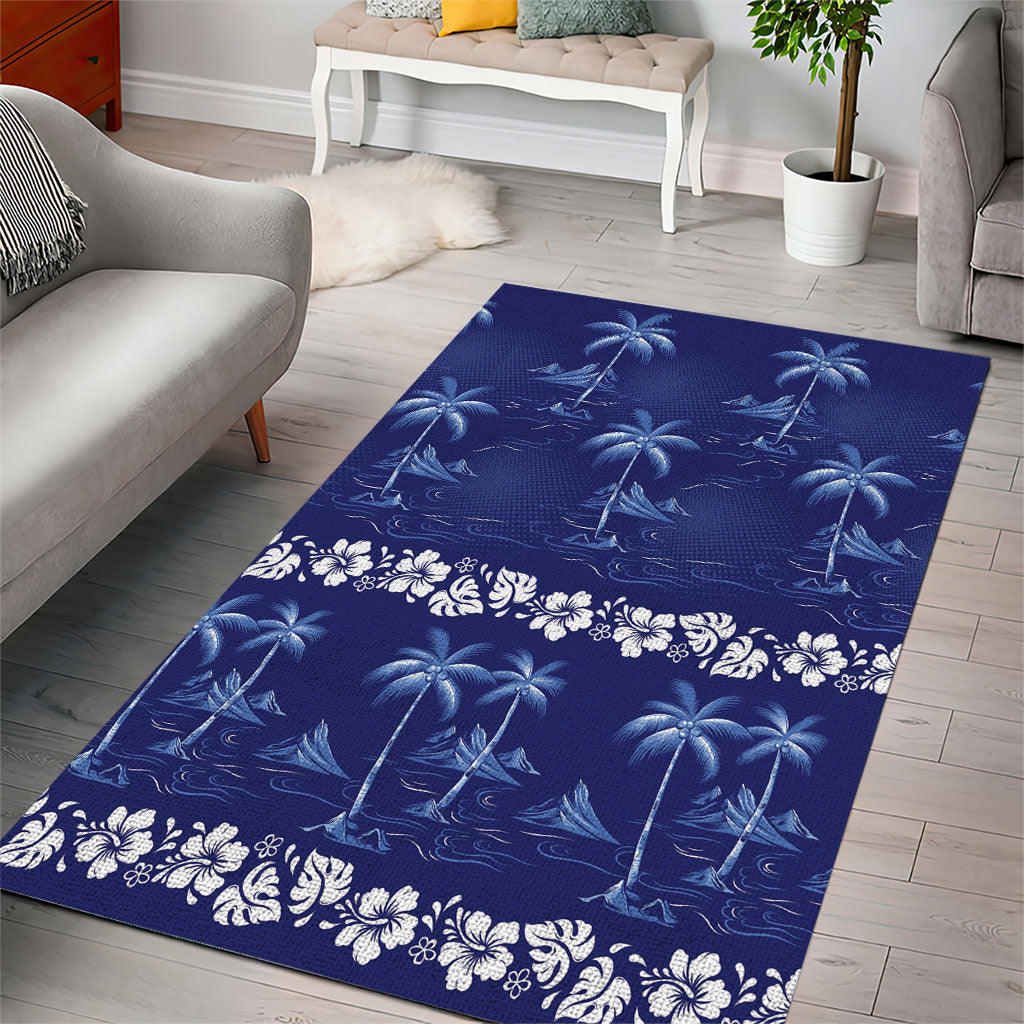Blue Hawaii Palm Tree Hibiscus Area Rug Fantasy Summer Vibe