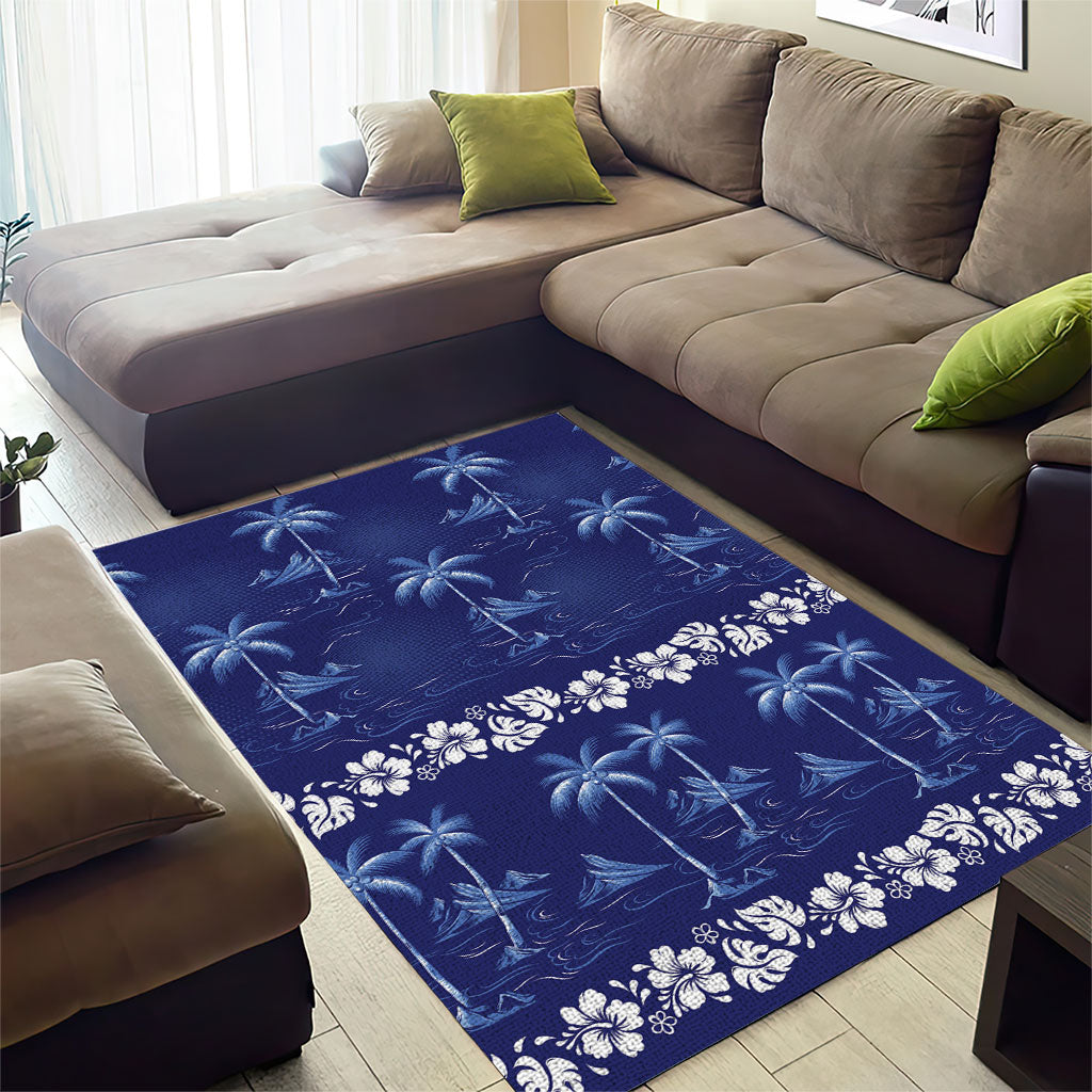 Blue Hawaii Palm Tree Hibiscus Area Rug Fantasy Summer Vibe