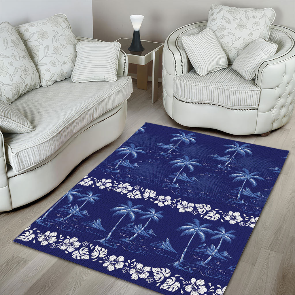 Blue Hawaii Palm Tree Hibiscus Area Rug Fantasy Summer Vibe