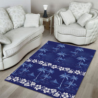 Blue Hawaii Palm Tree Hibiscus Area Rug Fantasy Summer Vibe