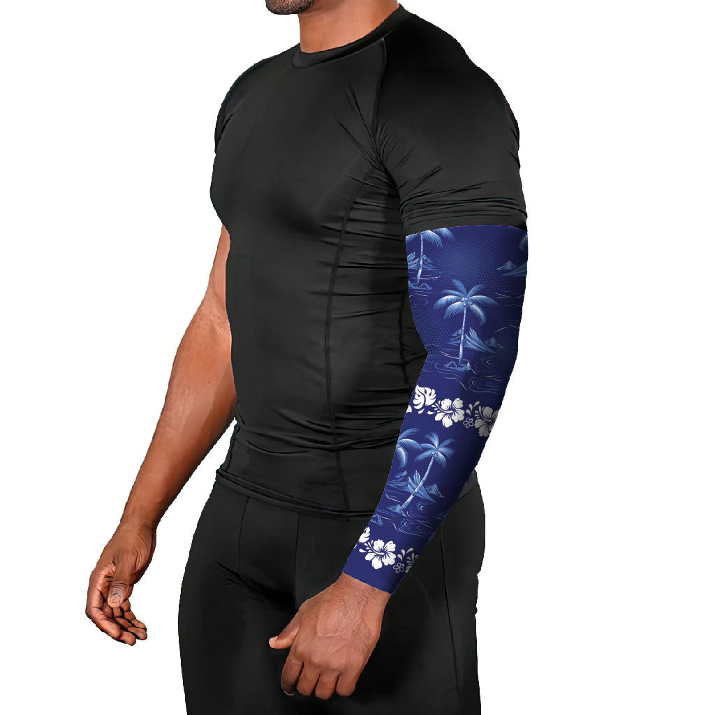 Blue Hawaii Palm Tree Hibiscus Arm Sleeves Fantasy Summer Vibe